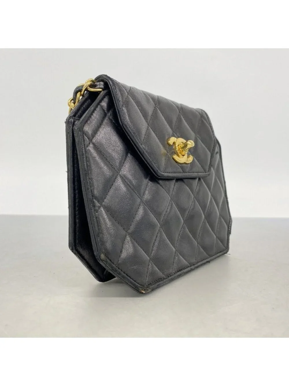 Chanel Shoulder Bag Quilted Lambskin Black Gold
